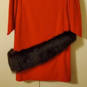 Vintage 1950s Sandi Monica California Red Colored Wool Mink Fur Dress